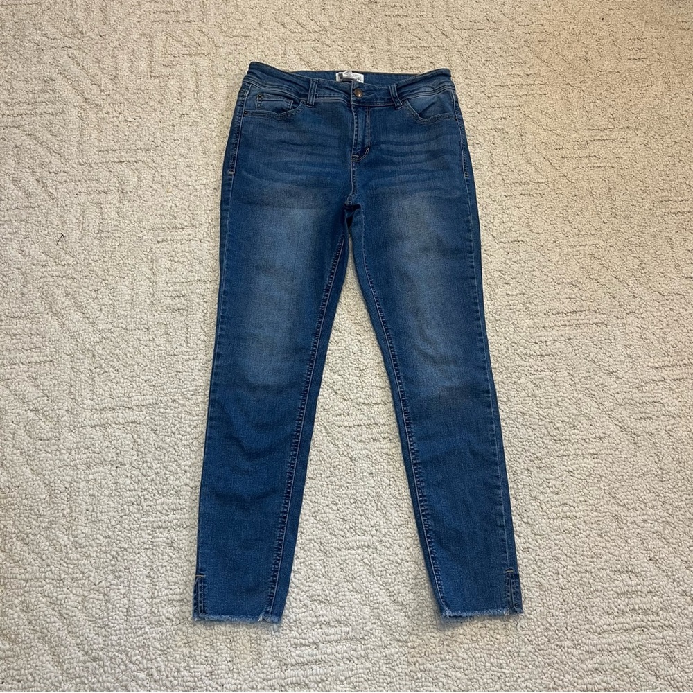 For The Republic Blue Skinny Jean jeggings stretch mid rise side slit 8